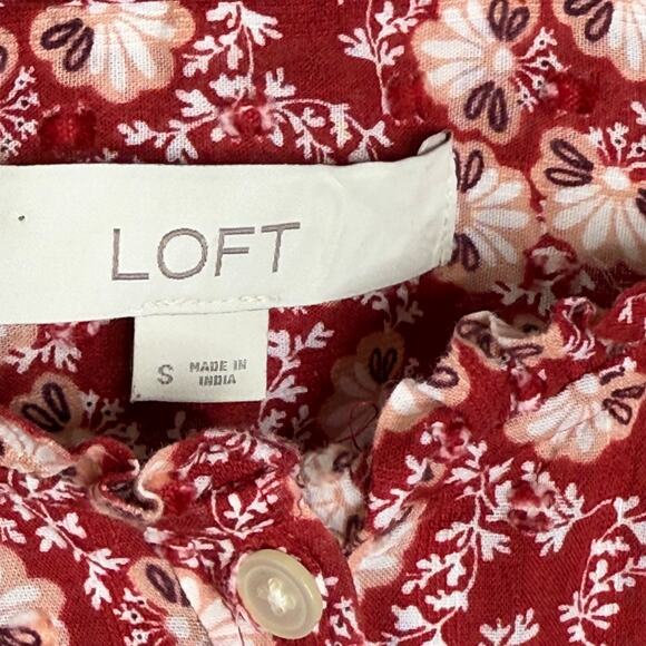 LOFT PEASANT TOP BRICK RED FLORAL BLOUSE - Picture 4 of 5